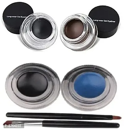 NEW 2 in 1 Black and Brown,Black and Blue Gel Eyeliner Set Water Proof Smudge Proof, Last for All Day Long, Work Great with Eyebrow, 2 Pieces Eye Makeup Brushes Included