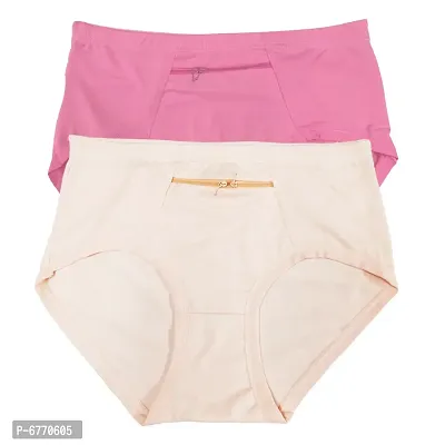 Poly Blend Pink And Beige Solid Zipper Panty Combo Of 2 For Women-thumb0