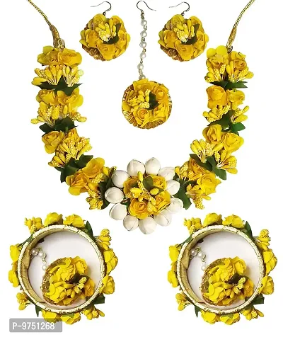 Lavennder Flower GotaPatti Handmade Flower Jewelry set for Women Necklace, Earring, Maang Tikka, Bangles and Ring Set for wedding bridal Haldi Baby Shower, Mehandi Party-thumb0