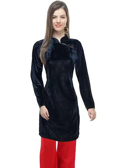 VANILLAFUDGE Womens/Girls Black Winter/Summer Plain Midi Long Velvet Bodycon Dress Full Sleeve Size (S Till XL) (Large, Black)