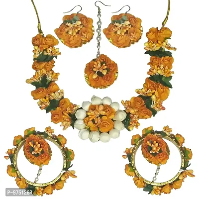 Lavennder Flower GotaPatti Handmade Flower Jewelry set for Women Necklace, Earring, Maang Tikka, Bangles and Ring Set for wedding bridal Haldi Baby Shower, Mehandi Party-thumb0