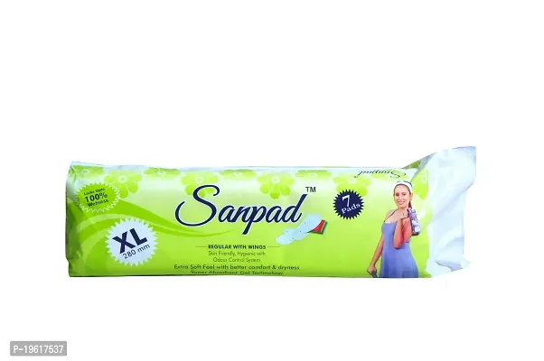 Sanpad XL Sanitary Pads for Women - 7 Pads, Rash Free, Anti Tan, Skin Friendly, Double Wing Shape, Advanced Leak Protection, X Large, 280mm - 8 Packs (56 Pads)-thumb3
