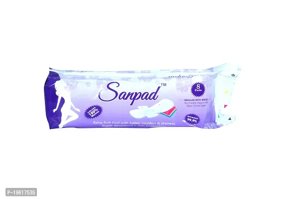 Sanpad Regular Sanitary Pads - 8 Pads, Rash Free, Anti Tan, Skin Friendly, Double Wing Shape, Advanced Leak Protection, Regular, 230mm - 10 Packs (80 Pads)-thumb2