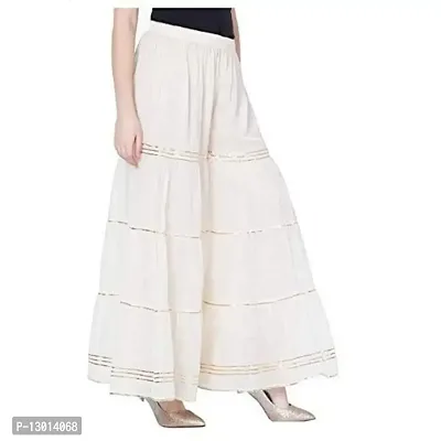 FABOO Women's Cotton Blend Mid Rise Garara/Sharara Palazzo Pants (White1, M)-thumb3