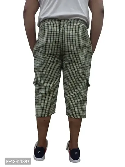 FABOO Men's Cotton Blend Regular Fit Shorts, 3/4th Checkered Capri, Casual, Running Shorts (Yellow, M)-thumb2
