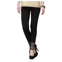 FABOO Women's Cotton Blend Lace Leggings, Solid Regular Leggings with Bottom Net Design, Skinny Fit Leggy for Casual, Yoga, Joggings, Exercise (Black, Red, L)-thumb1