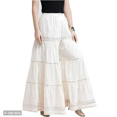 FABOO Women's Cotton Blend Mid Rise Garara/Sharara Palazzo Pants (White2, XL)-thumb2