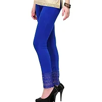 FABOO Women's Cotton Blend Skinny Fit Lace Leggings, Solid Regular Leggings with Bottom Net Design-thumb1