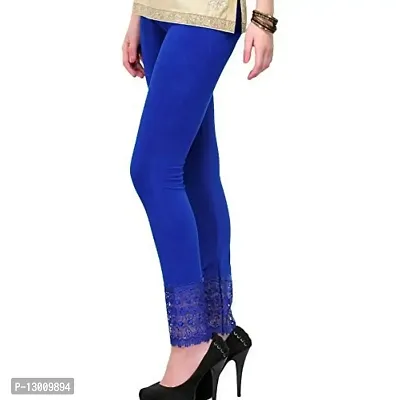 FABOO Women's Cotton Blend Skinny Fit Lace Leggings, Solid Regular Leggings with Bottom Net Design-thumb2