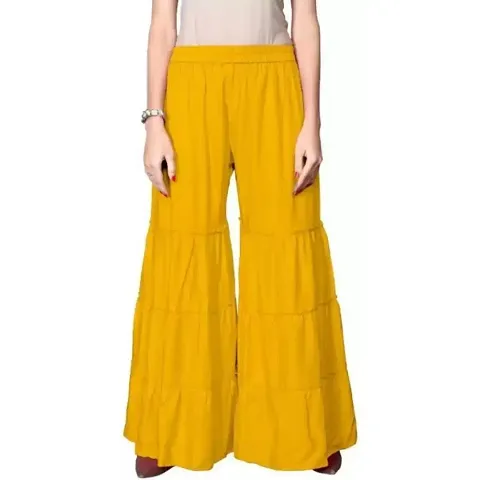 FABOO Women's Blend Mid Rise Garara/Sharara Palazzo Pants (Yellow, L)