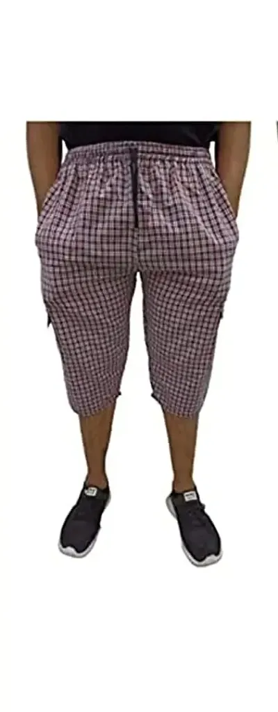 FABOO Men's Cotton Blend Regular Fit Shorts, 3/4th Checkered Capri, Casual, Running Shorts (Red, L)