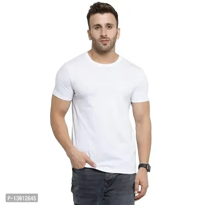 FABOO Cotton Round Neck Half Sleeve Regular Fit T-Shirt (White-B, L)