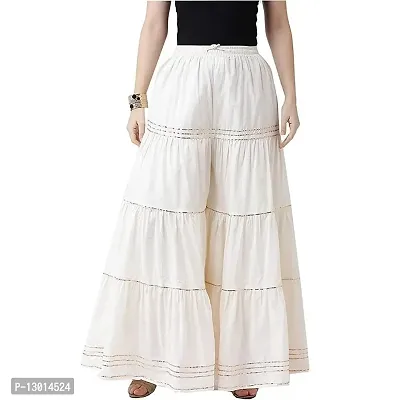 FABOO Women's Cotton Blend Mid Rise Garara/Sharara Palazzo Pants (White2, XL)
