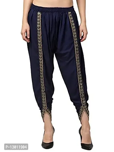 FABOO Women's Solid Cotton Harem Pants, Loose Fit Dhoti, Patiala (Navy Blue, S)