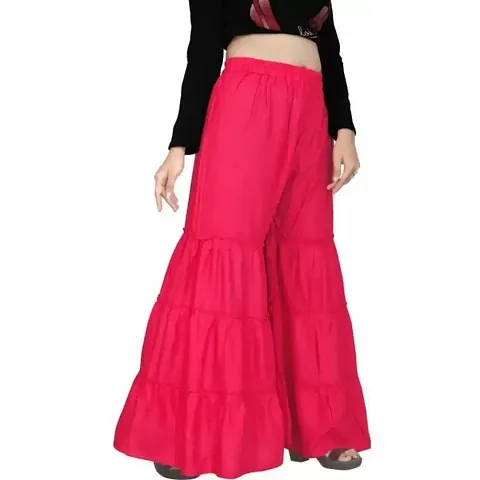 FABOO Women's Blend Mid Rise Garara/Sharara Palazzo Pants (Pink, S)