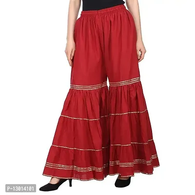 FABOO Women's Cotton Blend Mid Rise Garara/Sharara Palazzo Pants (Maroon, M)-thumb4