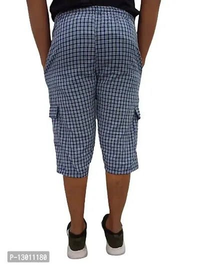 FABOO Men's Cotton Blend Regular Fit Shorts, 3/4th Checkered Capri, Casual, Gym, Running Shorts-thumb2