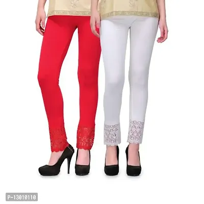 Buy FABOO Women's Cotton Blend Lace Leggings, Solid Regular