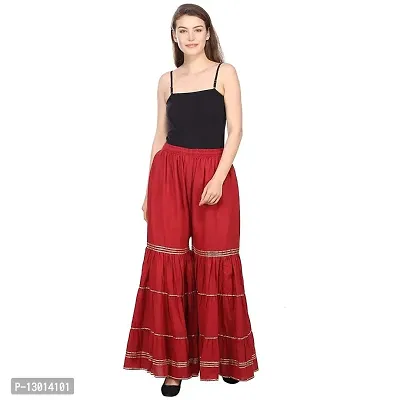 FABOO Women's Cotton Blend Mid Rise Garara/Sharara Palazzo Pants (Maroon, M)-thumb5