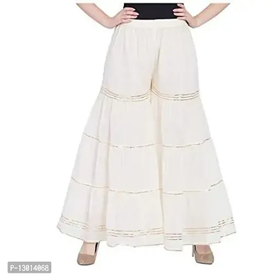 FABOO Women's Cotton Blend Mid Rise Garara/Sharara Palazzo Pants (White1, M)-thumb0