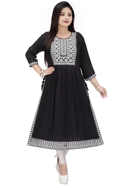 Trendy Embroidered Rayon Flared Kurta