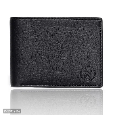 STYLZI Artificial Leather Wallet for Men || Handcrafted PU Leather Wallet with Transparent Multiple Credit/Debit Card Slots || 2 Currency Compartments| 1 Zip Coin Pocket (Black).