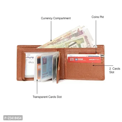 STYLZI Artificial Leather Wallet for Men || Handcrafted PU Leather Wallet with Transparent Multiple Credit/Debit Card Slots || 2 Currency Compartments| 1 Zip Coin Pocket (Tan).-thumb5