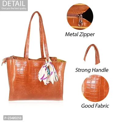 STYLZI Womens Handbag/Ladies Shoulder Bag/Girls tote bag/Croc Pattern/Office Bag for women/Shoulder Hobo Daytrip Handbag For Women (Tan)-thumb4