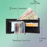 STYLZI Artificial Leather Wallet for Men || Handcrafted PU Leather Wallet with Transparent Multiple Credit/Debit Card Slots || 2 Currency Compartments| 1 Zip Coin Pocket (Black).-thumb1