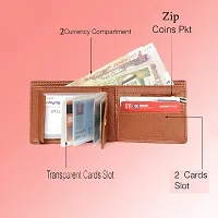 STYLZI Artificial Leather Wallet for Men || Handcrafted PU Leather Wallet with Transparent Multiple Credit/Debit Card Slots || 2 Currency Compartments| 1 Zip Coin Pocket (Tan).-thumb3