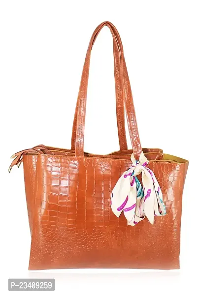 STYLZI Womens Handbag/Ladies Shoulder Bag/Girls tote bag/Croc Pattern/Office Bag for women/Shoulder Hobo Daytrip Handbag For Women (Tan)-thumb0