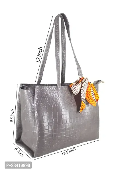 STYLZI Womens Handbag/Ladies Shoulder Bag/Girls tote bag/Croc Pattern/Office Bag for women/Shoulder Hobo Daytrip Handbag For Women (Grey)-thumb2