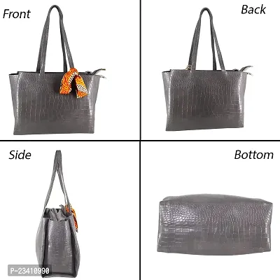 STYLZI Womens Handbag/Ladies Shoulder Bag/Girls tote bag/Croc Pattern/Office Bag for women/Shoulder Hobo Daytrip Handbag For Women (Grey)-thumb3