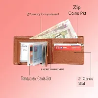 STYLZI Artificial Leather Wallet for Men || Handcrafted PU Leather Wallet with Transparent Multiple Credit/Debit Card Slots || 2 Currency Compartments| 1 Zip Coin Pocket (Tan).-thumb2