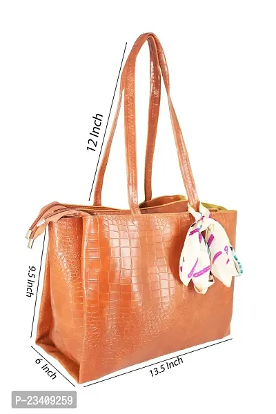 STYLZI Womens Handbag/Ladies Shoulder Bag/Girls tote bag/Croc Pattern/Office Bag for women/Shoulder Hobo Daytrip Handbag For Women (Tan)-thumb2