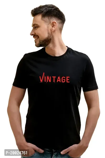 NO CUFF Vintage Men's Black Half Sleeve Casual Regular Fit T-Shirt (L)-thumb0