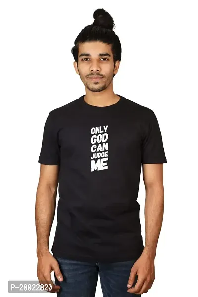 No Cuff Men's Black Color Half Sleeve Casual Regular Fit T-Shirt Crew Neck Only god can Judge me_L