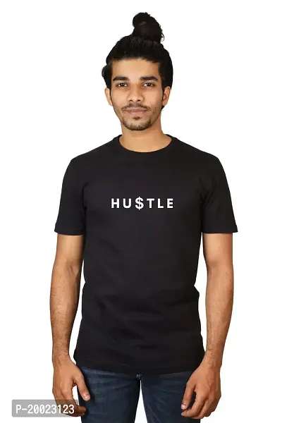 No Cuff Men's Black Color Half Sleeve Casual Regular Fit T-Shirt Crew Neck Hustle_XS