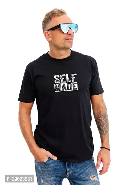 NO CUFF Selfmade Men's Black Half Sleeve Casual Regular Fit T-Shirt (XS)-thumb0