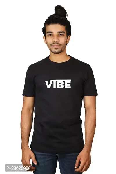 No Cuff Men's Black Color Half Sleeve Casual Regular Fit T-Shirt Crew Neck Vibe_XS