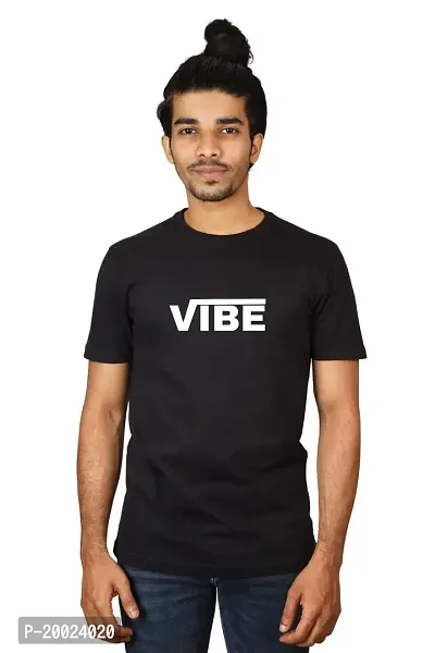 No Cuff Men's Black Color Half Sleeve Casual Regular Fit T-Shirt Crew Neck Vibe_XL-thumb0