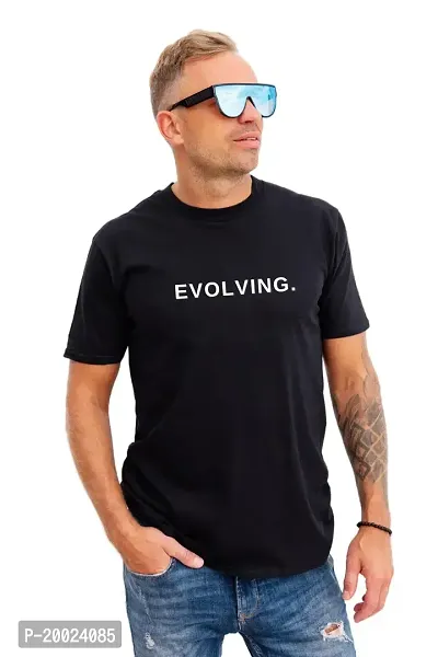 NO CUFF Evolving Men's Black Half Sleeve Casual Regular Fit T-Shirt (S)-thumb0