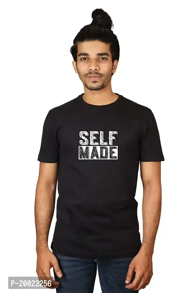 No Cuff Men's Black Color Half Sleeve Casual Regular Fit T-Shirt Crew Neck Selfmade_XS