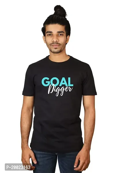 No Cuff Men's Black Color Half Sleeve Casual Regular Fit T-Shirt Crew Neck Goal Digger_S