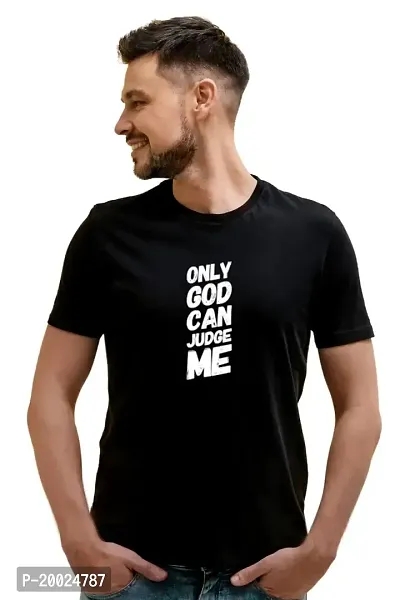 NO CUFF Only god can Judge me Men's Black Half Sleeve Casual Regular Fit T-Shirt (S)-thumb0