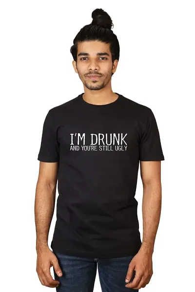 NO Cuff Round Neck Half Sleeve Printed(I'm Drunk) T Shirt for Men's Boy's