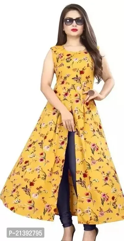 Stylish Yellow Crepe Stitched Kurta For Women-thumb0