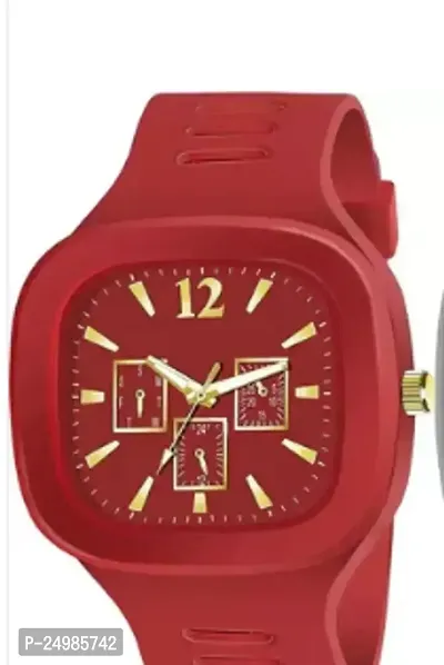 Stylish Red Rubber Analog Watch For Men-thumb0