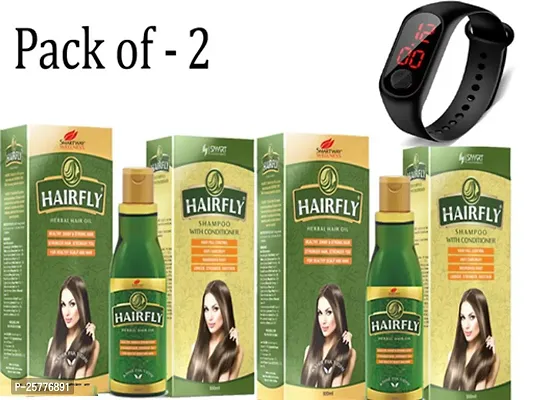Hairfly Shampoo  Hair Oil Combo For Long  Shynie Hair + LED Watch Free 200gm x 2 Hair Care Combo