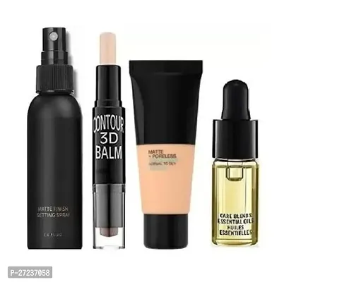 Sheny Perfect Matte Finish Foundation , Concealer Stick, Face Oil Serum And Makeup Setting Fixer (4 Items In The Set)